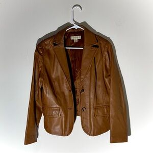 Petite Sophisticate Caramel Brown Genuine Leather Blazer Jacket Size Medium
